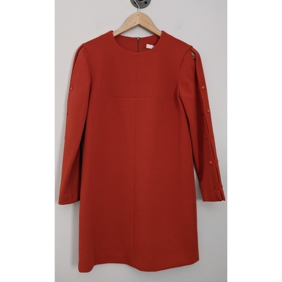 🆕 Tibi Paprika Button Sleeve Crepe Shift Dress Size 0 - Picture 3 of 13